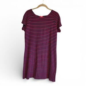 Sail To Sable Pink Blue Striped Cotton Stretch Shirt Dress Zipper Size Medium